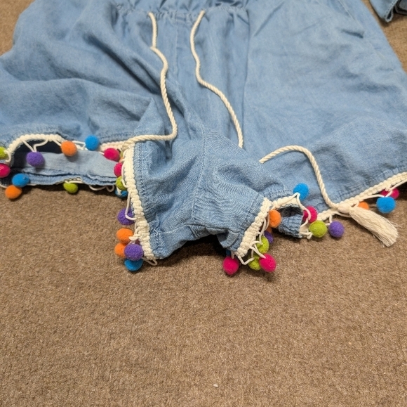 Saks Fifth Avenue (small) Cute Blue Romper with Colorful Pom-Pom Trim - Picture 7 of 8